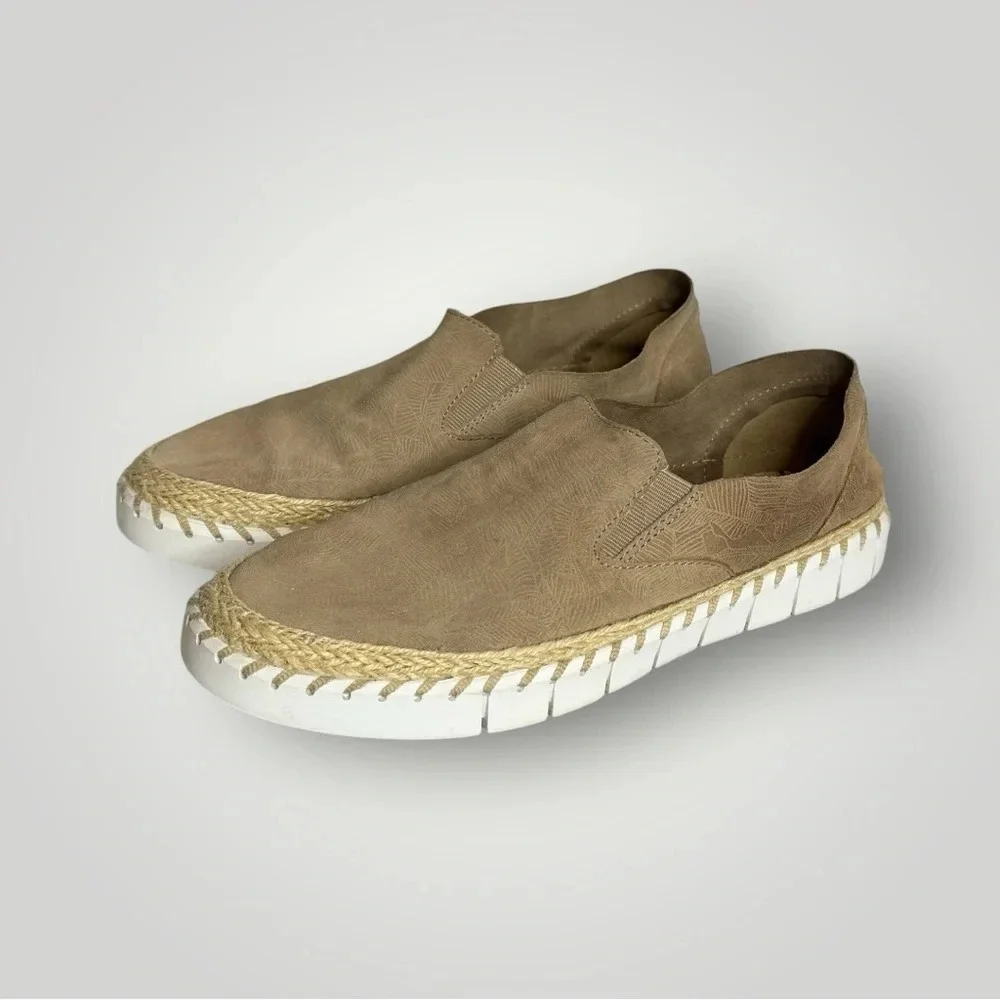 Crevo Skyla Palm Espadrille Deck Shoes Suede Slip On Loafers Tan